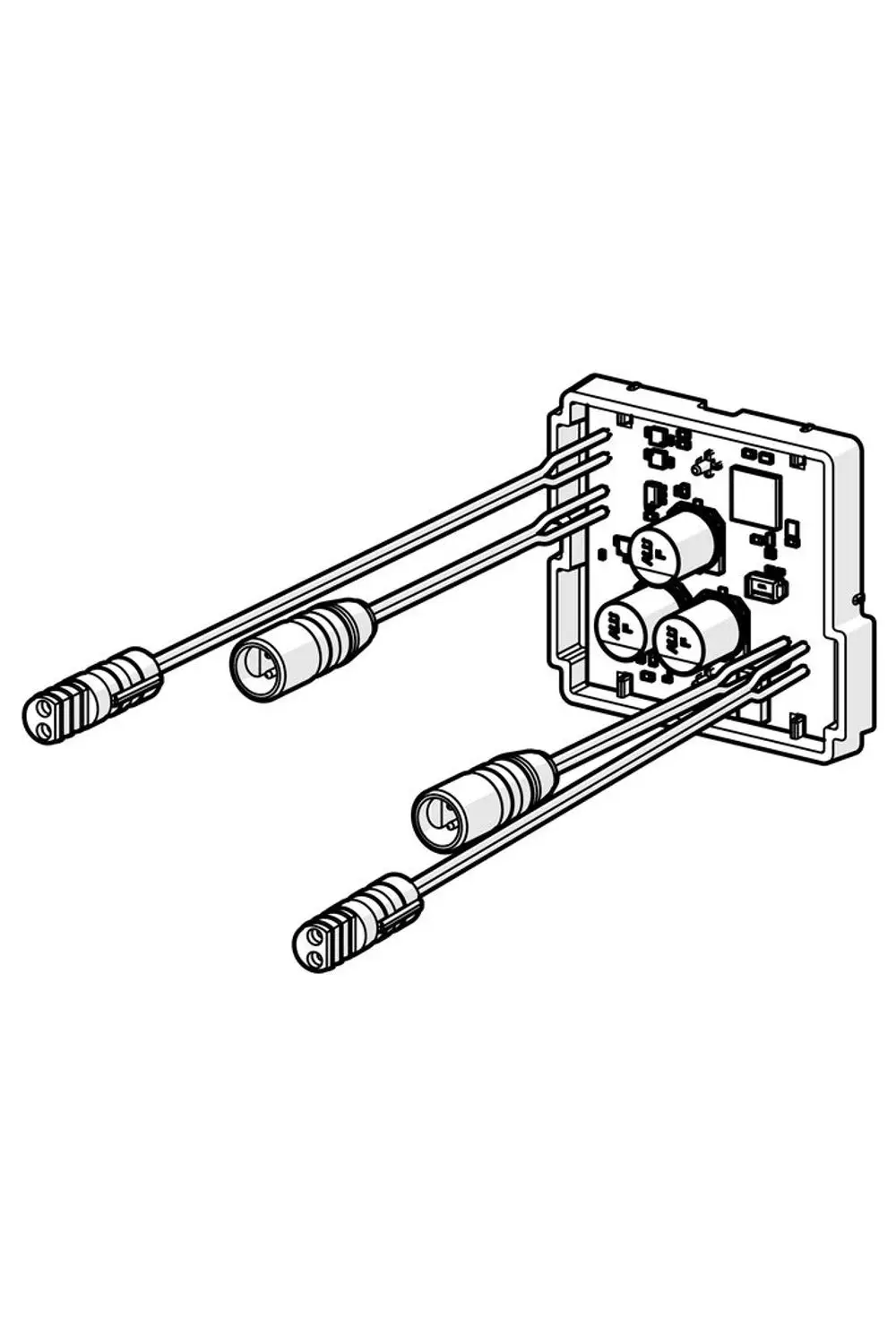 Kontrolleinheit mit mehreren Anschlüssen, verkabelt, zeigt zahlreiche elektronische Komponenten. Sie gehört zur Produktreihe HANSA und ist für die Verwendung bei 12 V konzipiert.